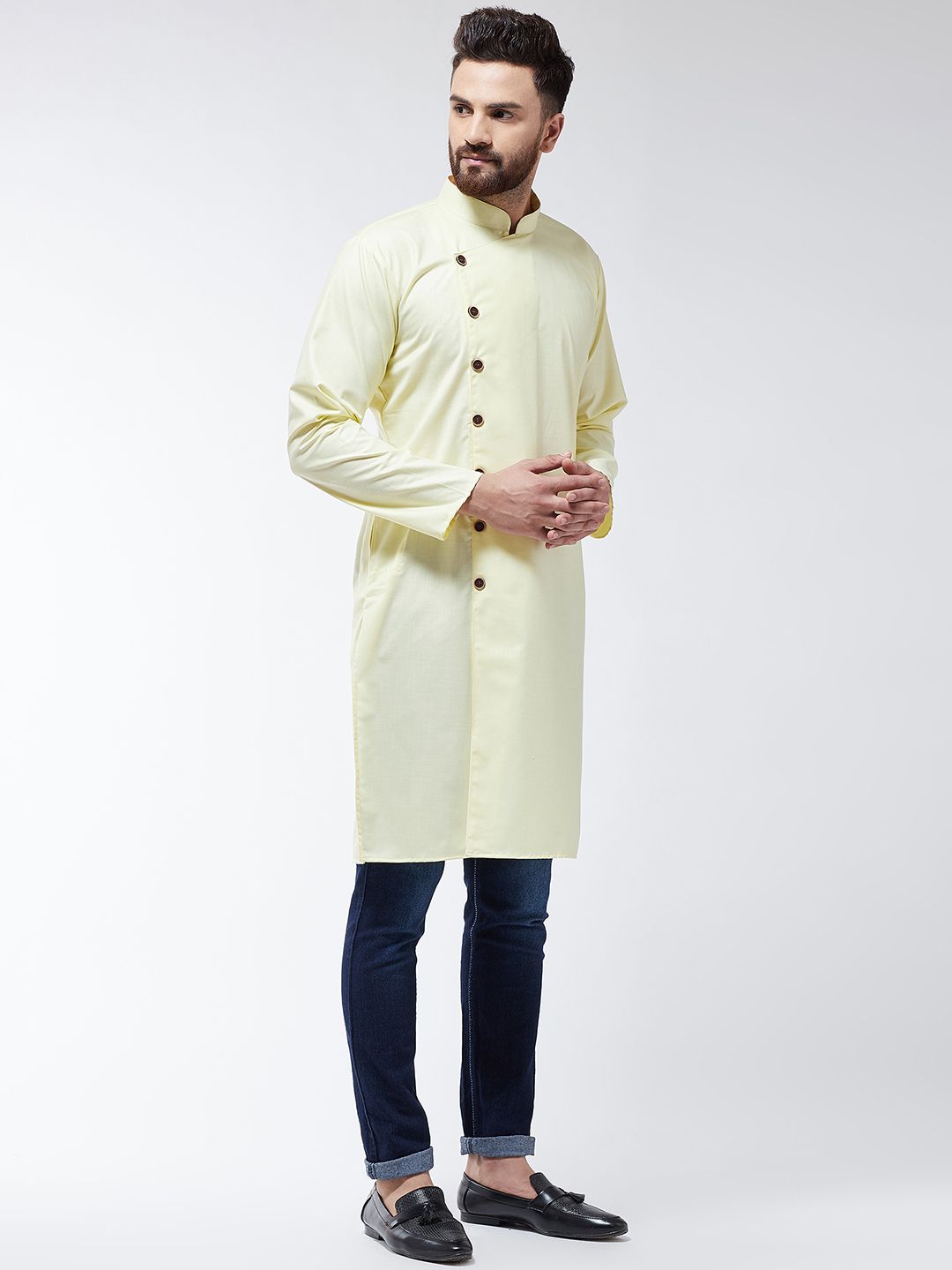 SOJANYA Lelaki Kuning Solid Kurta Lurus