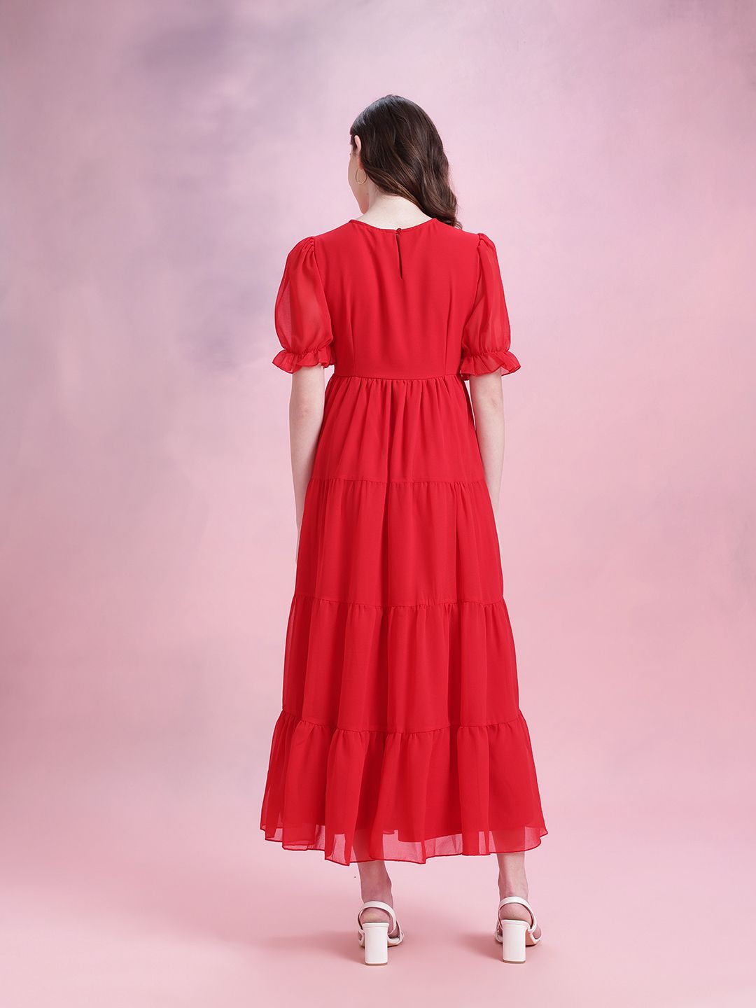 DressBerry Puff Sleeve Tiered Maxi Dress
