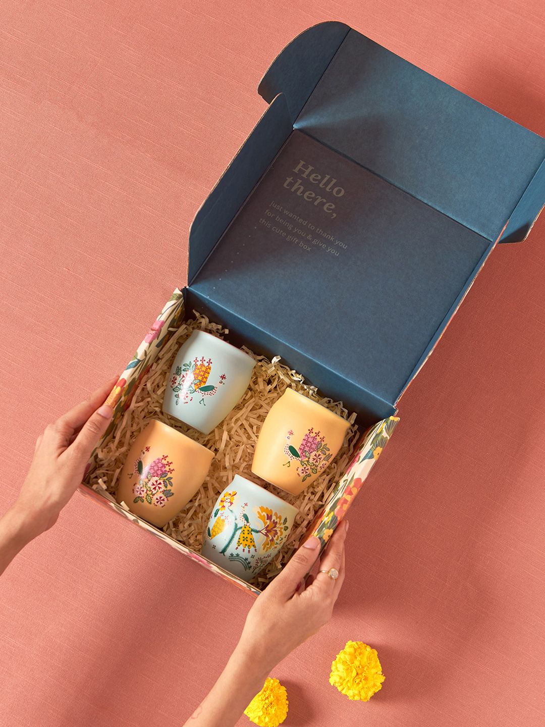 Chumbak Set Of 4 Printed Ceramic Cups Home Gift Sets