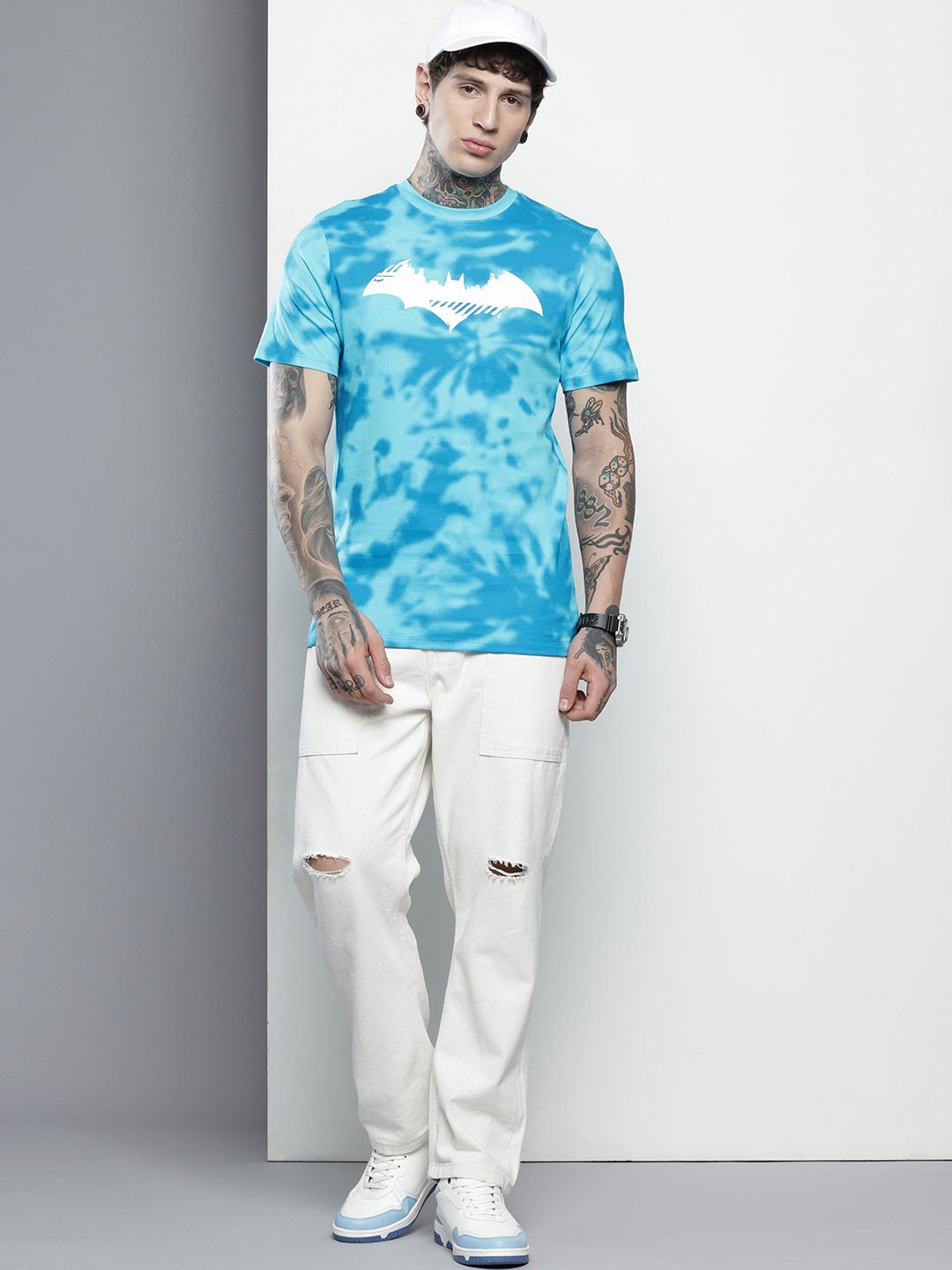 The Indian Garage Co. Slim Fit Batman Printed Dyed Effect Pure Cotton T-shirt