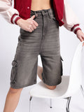 DressBerry Women Urban Cool Washed High-Rise Cargo Denim Shorts