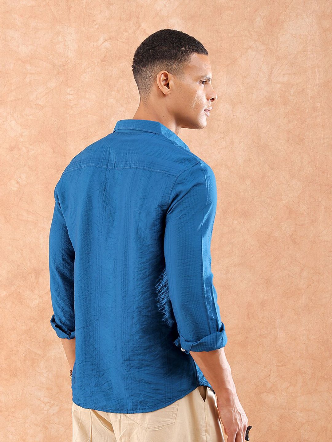 The Indian Garage Co Men Slim Fit Striped Dobby Resortwear Shirt