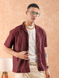 The Indian Garage Co Men Relaxed Fit Solid Warp Knit Lace Resortwear Shirt