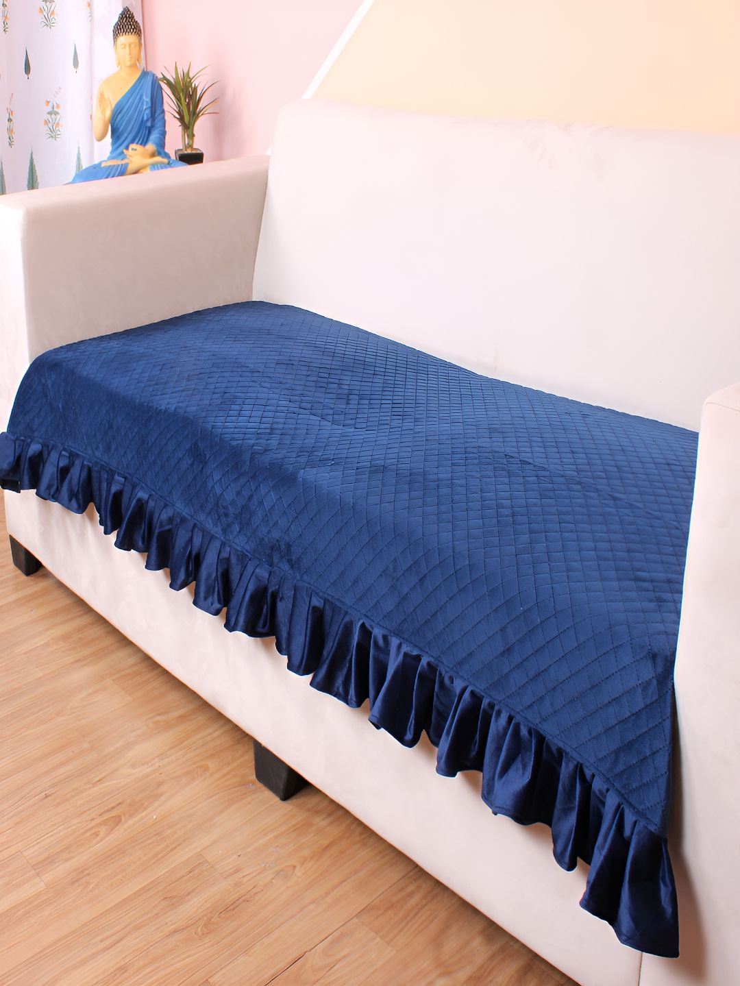 STITCHNEST Blue Self Design 3 Seater Sofa Cover