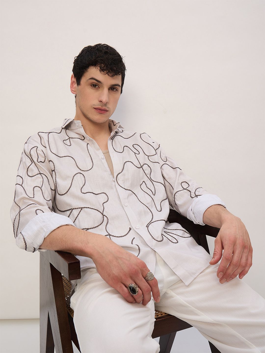 DENNISON Embroidered Drop-shoulder Shirt