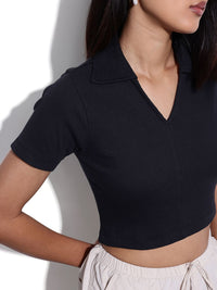 DressBerry Ribbed Revolution Polo Crop Top