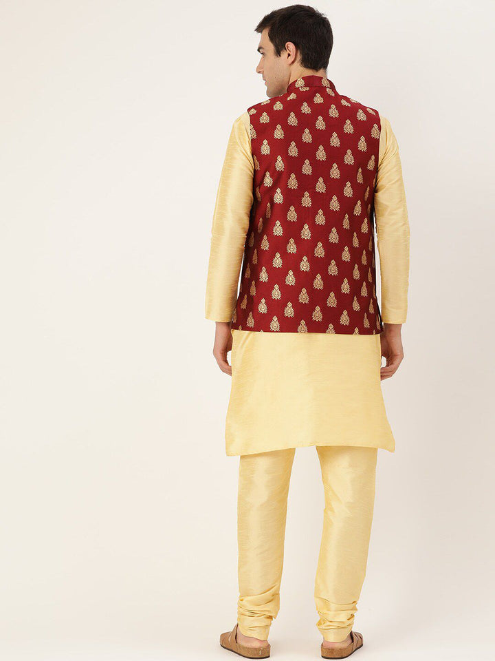 SOJANYA Mandarin Collar Silk Blend Regular Kurta With Churidar & Nehru jacket