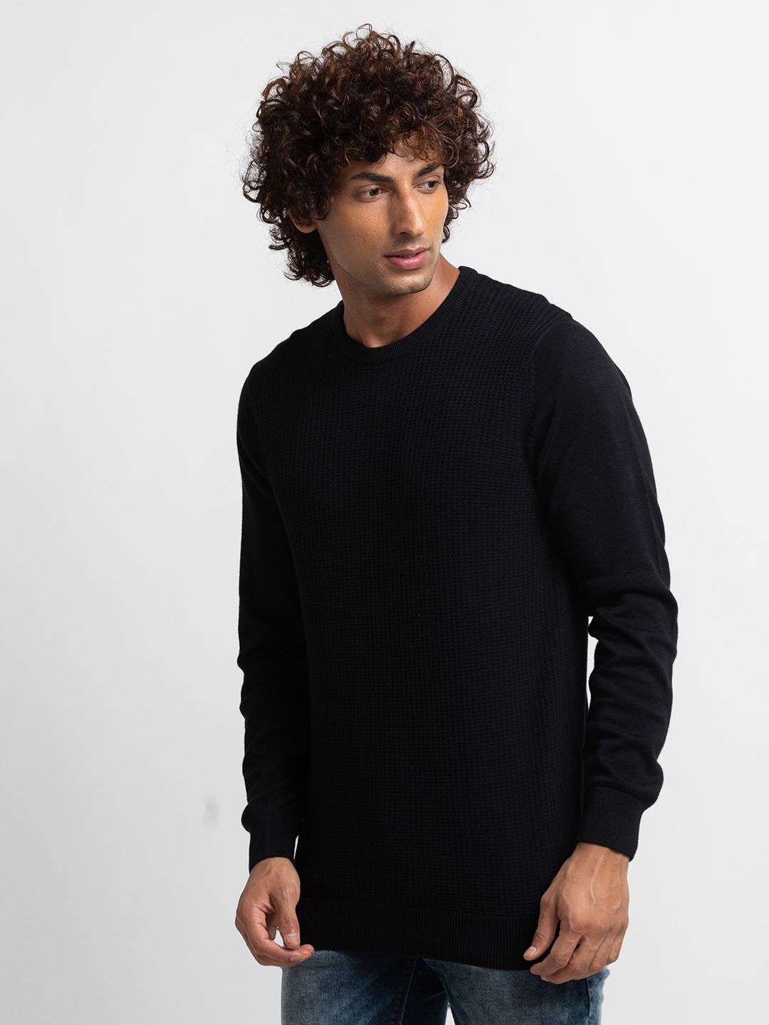 SPYKAR Pure Cotton Self Design Cable Knit Pullover Sweaters