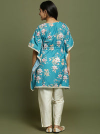 VASTRAMAY Girls Floral Printed Regular Mirror Work Kurta with Pyjamas