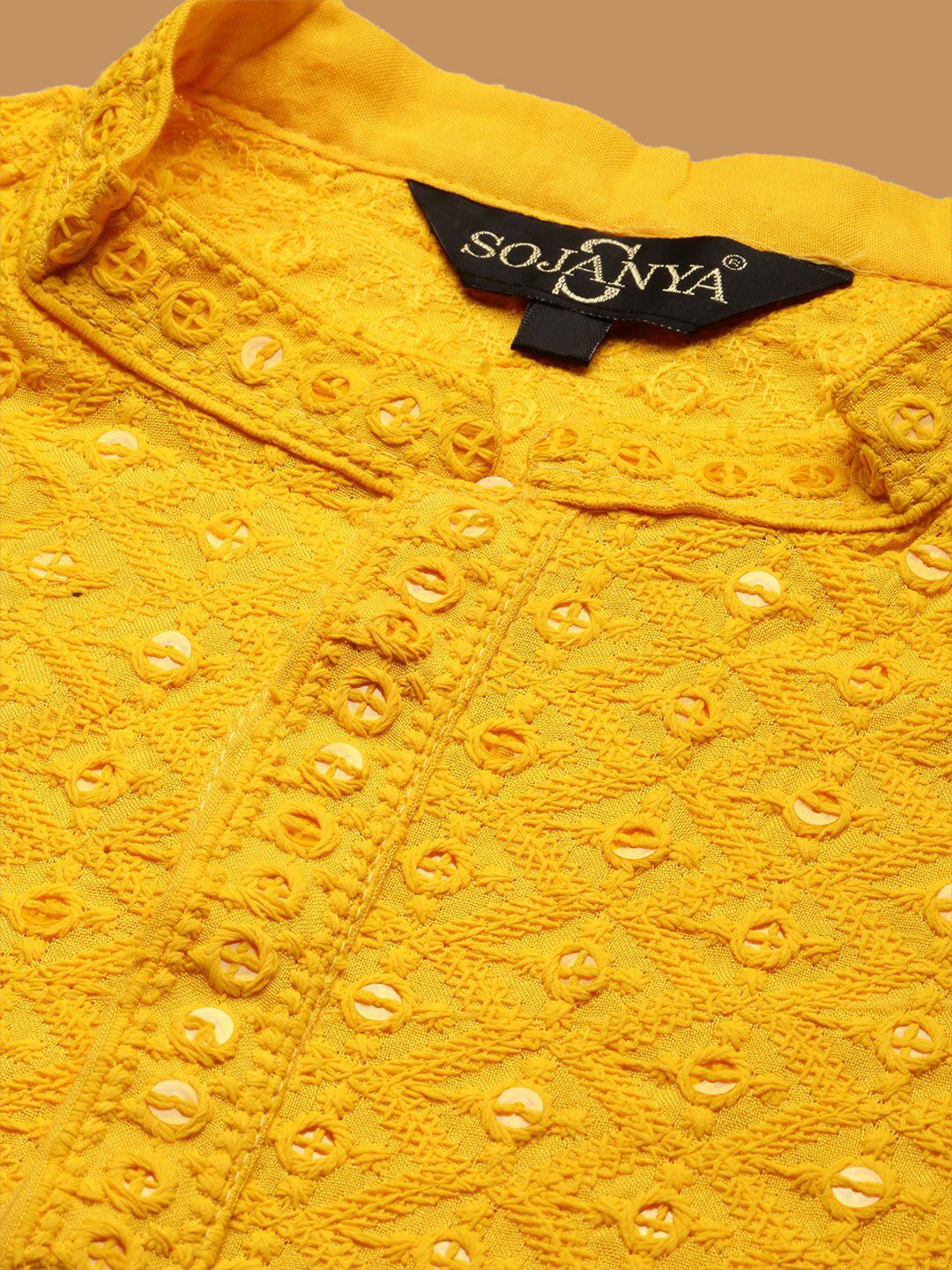 SOJANYA Motif Etnik Sulam Kurta Kapas Tulen Berlabuci