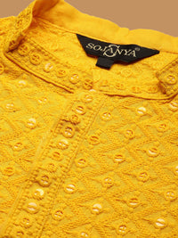 SOJANYA Motif Etnik Sulam Kurta Kapas Tulen Berlabuci