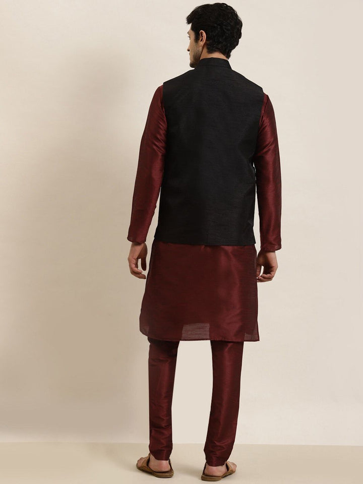 SOJANYA Kurta Lurus Kolar Mandarin dengan Churidar dengan Jaket Nehru Kerja Cermin