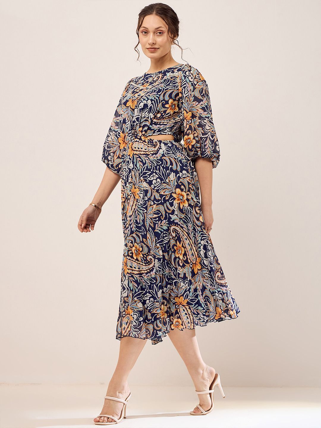Antheaa Floral Printed Fit & Flare Midi Dress