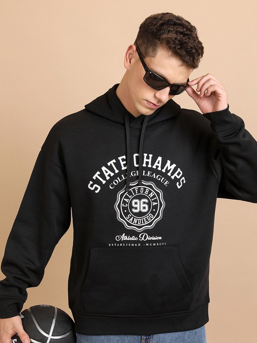HIGHLANDER Typography Printed Hooded Oversized Sweatshirt