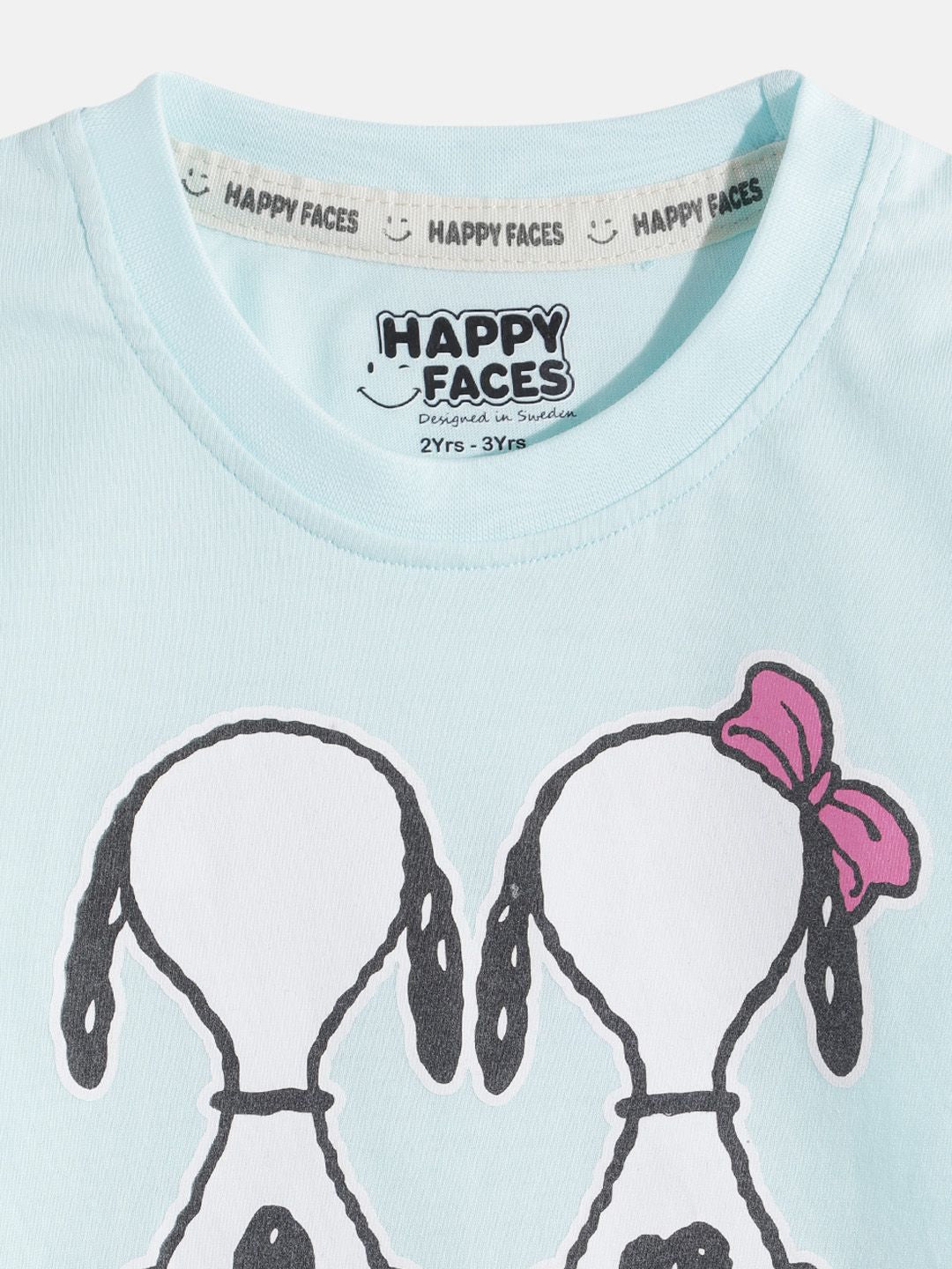 Happy Faces Girls Pure Cotton Peanuts Printed T-shirt with Joggers