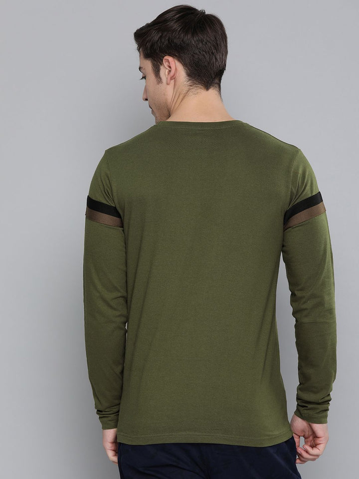 DILLINGER Men Olive Green  Black Striped Cotton Pure Cotton T-shirt