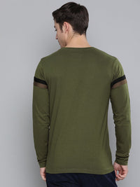 DILLINGER Men Olive Green  Black Striped Cotton Pure Cotton T-shirt