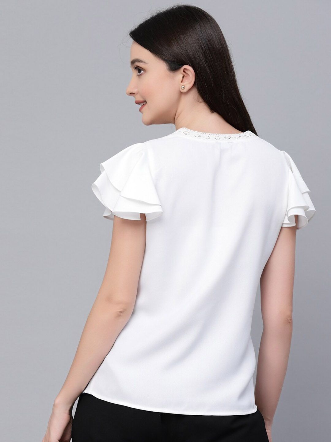 Style Quotient V-Neck Flutter Sleeves Blouson Top