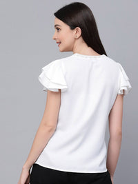 Style Quotient V-Neck Flutter Sleeves Blouson Top