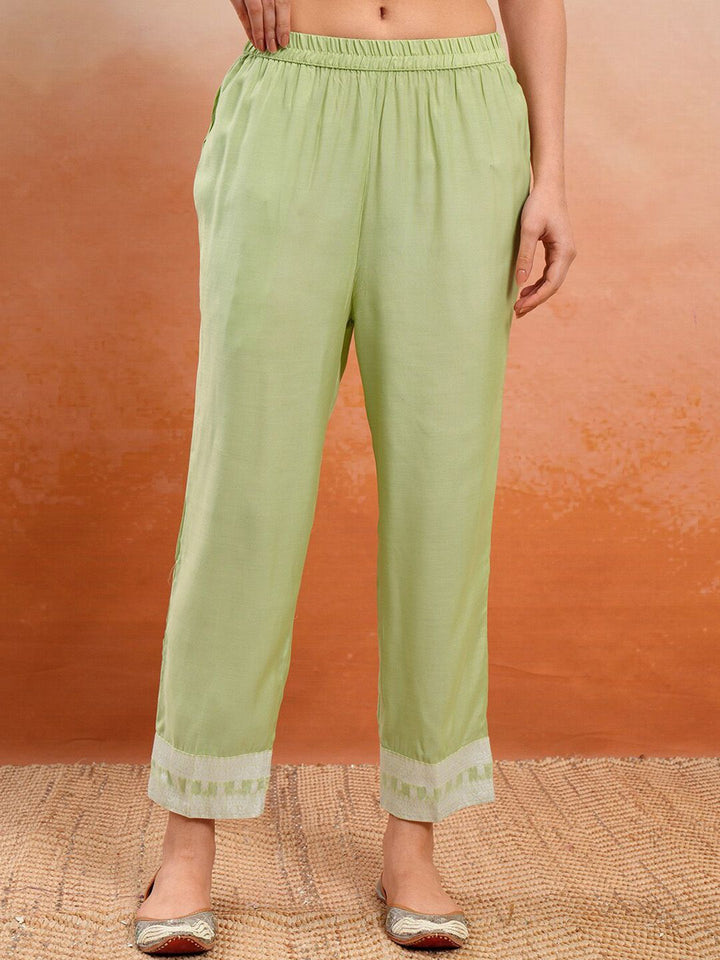 Vishudh Green Embroidered Mirror Work Straight Kurta With Trousers & Dupatta