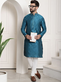 SOJANYA Ethnic Motif Woven Design Mandarin Collar Kurta With Pyjamas