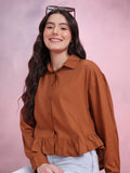 DressBerry Women Ruffled Spread Collar Casual Crop Shirt