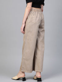 SASSAFRAS Women Beige Regular Fit Solid Denim Parallel Trousers