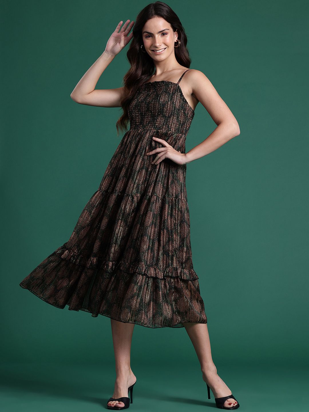 Dressberry dicetak pakaian midi A-line