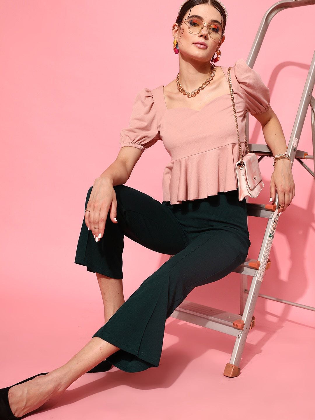 STREET 9 Pink Crepe Peplum Top