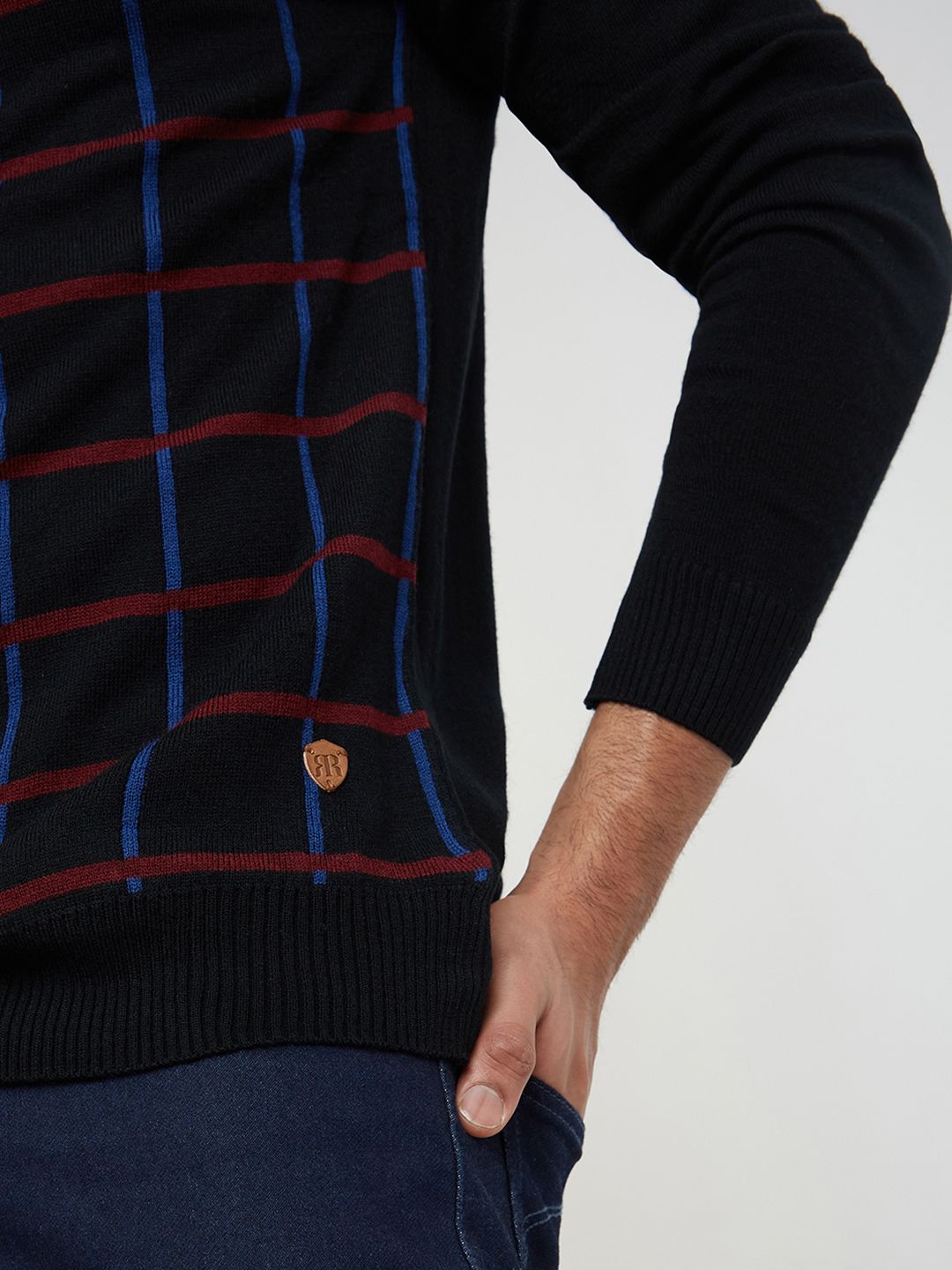 Raymond Men Black & Blue Checked Pullover