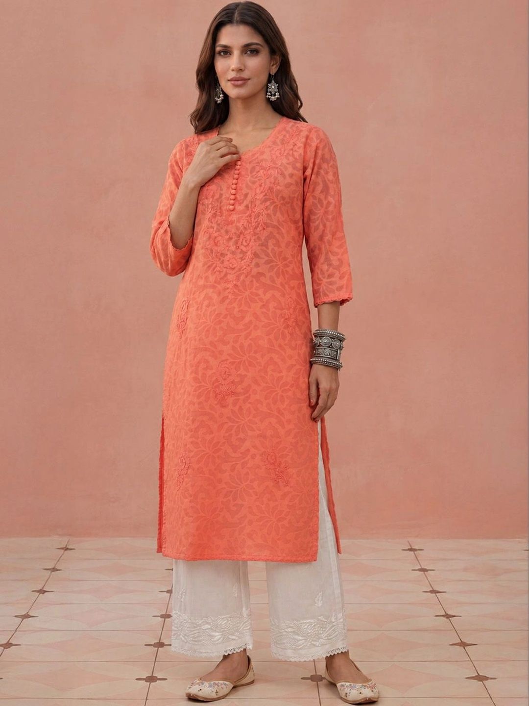 Rumah Wanita Chikankari Sulam Kurta Chikankari