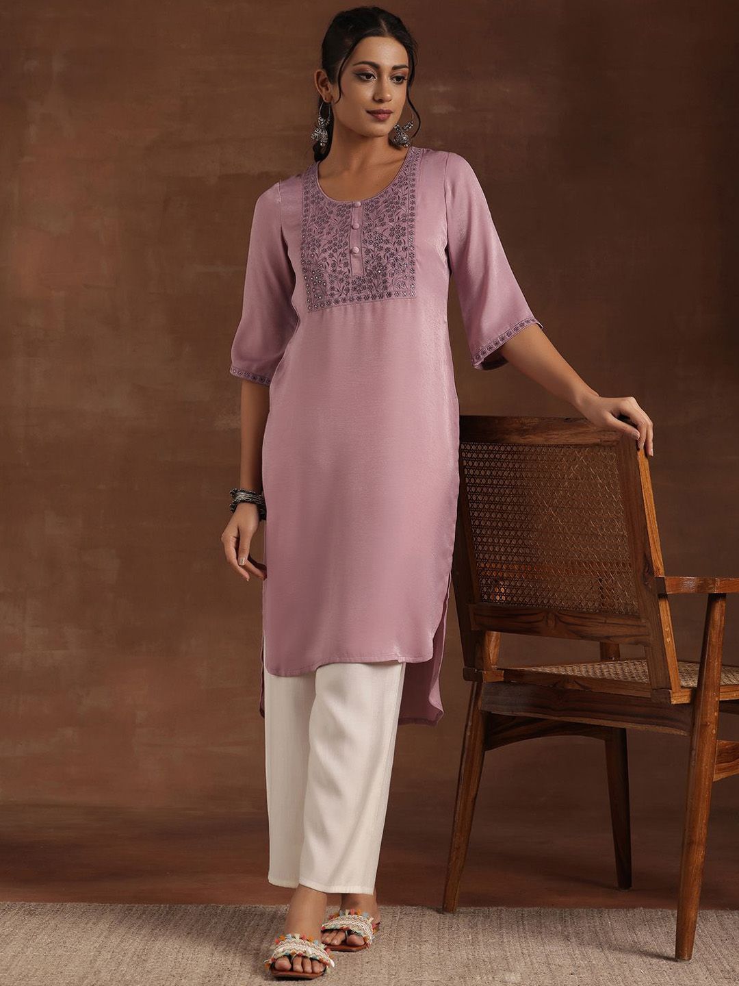 Libas Floral Embroidered Straight Kurta