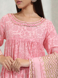 Vishudh Ethnic Motif A-line Tiered Maxi Dress With Dupatta