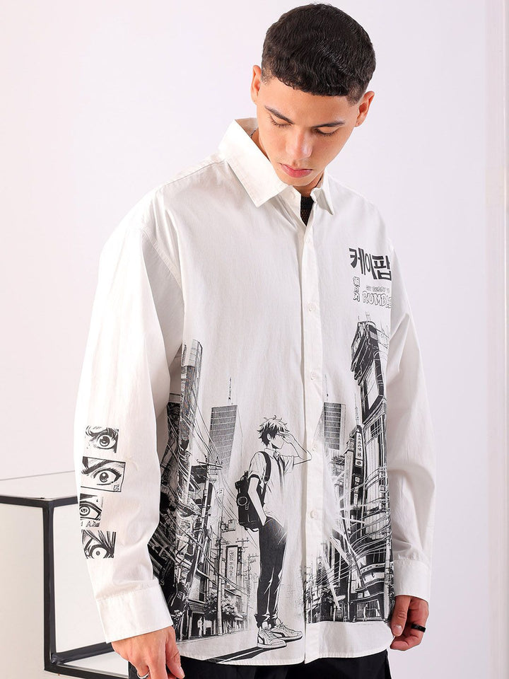 The Indian Garage Co Men Spread Collar Graphic Printed Cotton Oversized Casual Shirt