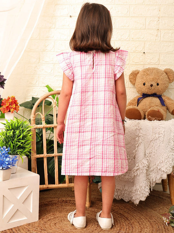 Nauti Nati Girls Embroidered Checked Cotton A-Line Dress