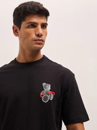 THE BEAR HOUSE Men Typography Printed Round Neck Pure Cotton Oversized T-shirt