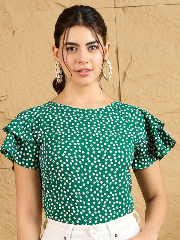 Berrylush Polka Dot Print Batwing Sleeve Ruffles Top