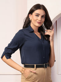 Style Quotient Women Smart Spread Collar Solid Formal Shirt