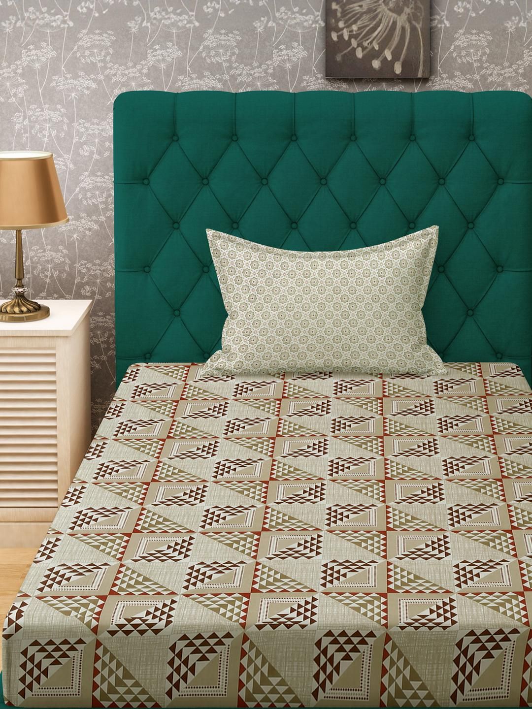 Cadar Bujang KLOTTHE Beige Geometric Cotton