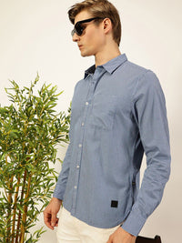 Thomas Scott Men Smart Spread Collar Micro Checked Cotton Slim Fit Casual Shirt
