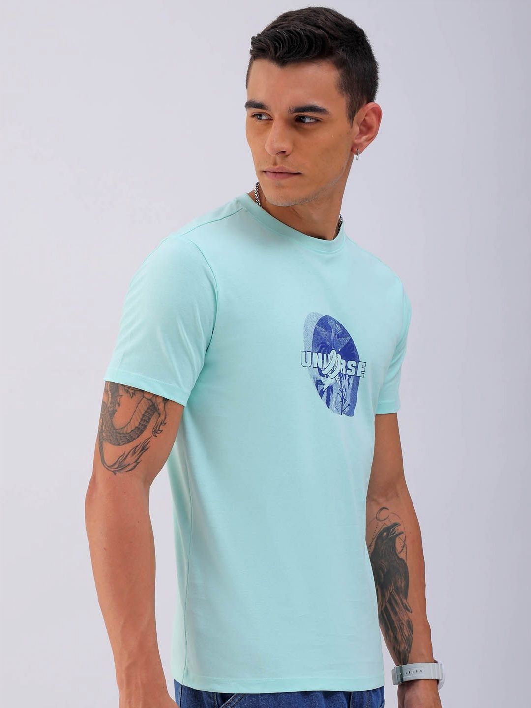 The Indian Garage Co Men Graphic Printed Round Neck Pure Cotton Slim Fit T-shirt