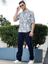 Thomas Scott Men Premium Floral Printed Spread Collar Cotton Casual Shirt