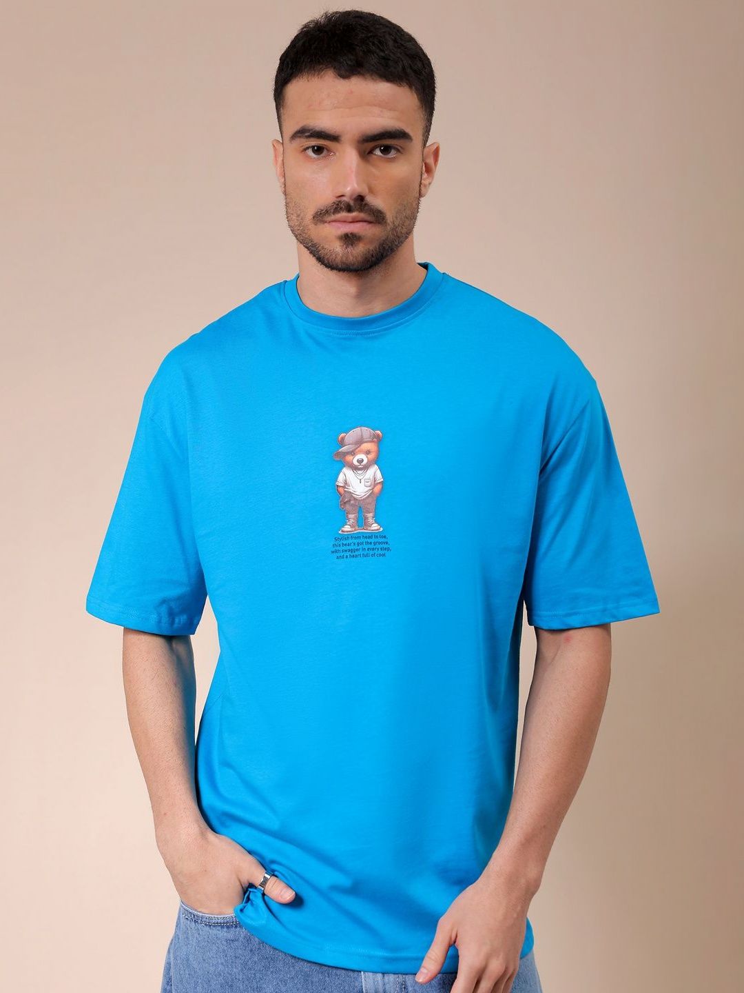 The Indian Garage Co Men Graphic Printed Round Neck Pure Cotton Oversized T-shirt