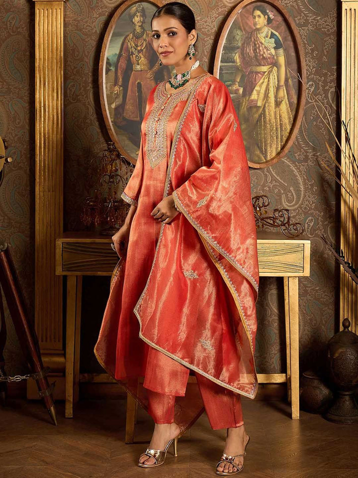 Indo Era Ethnic Motifs Embroidered Zari Liva Kurta With Trousers & Dupatta