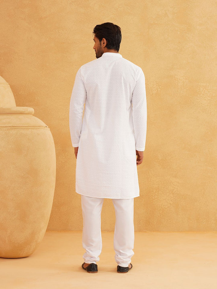 SOJANYA Kolar Mandarin Sulam Geometrik Pure Cotton Kurta Lurus