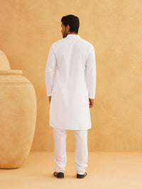 SOJANYA Kolar Mandarin Sulam Geometrik Pure Cotton Kurta Lurus