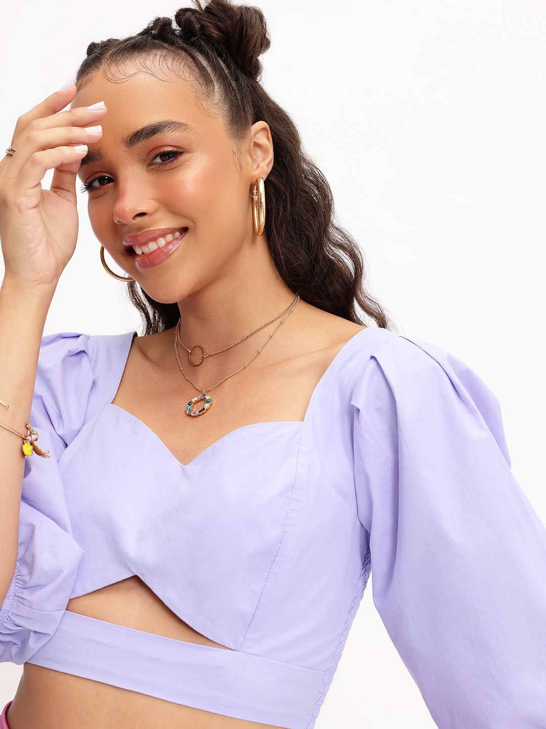 DressBerry Feminine Chic Cutesy Cut-Out Smocked Crop Top