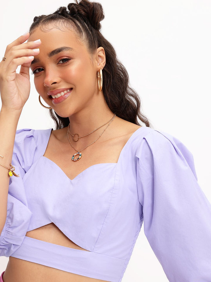DressBerry Feminine Chic Cutesy Cut-Out Smocked Crop Top