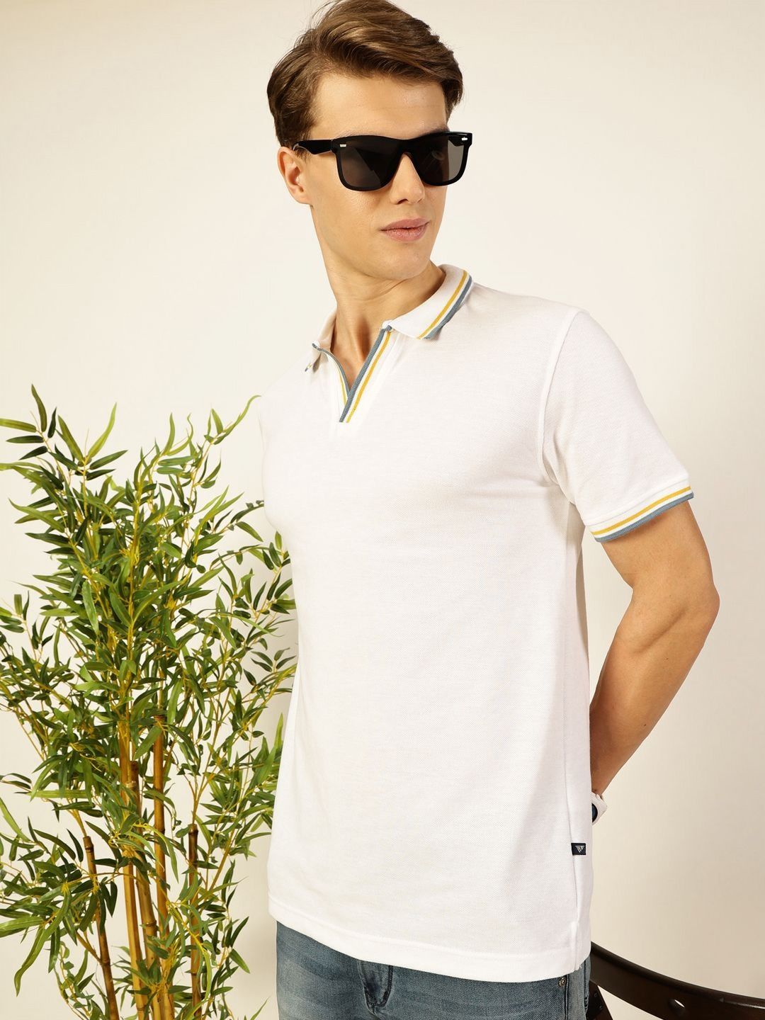 Thomas Scott Men Solid Polo Collar Cotton T-shirt