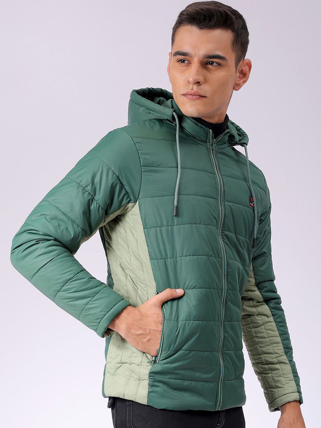 The Indian Garage Co Men Colourblock Slim Fit Hooded Puffer Jacket